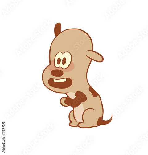 Vector cartoon image of a funny little dog light brown color begging something on a white background. Color image with a brown tracings. Puppy. Positive character. Vector illustration.