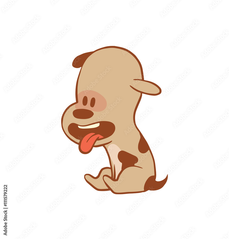 Vector cartoon image of a funny little dog light brown color sitting with his tongue out on a white background. Color image with a brown tracings. Puppy. Positive character. Vector illustration. Vector cartoon image of a funny little dog light brown color sitting with his tongue out on a white background. Color image with a brown tracings. Puppy. Positive character. Vector illustration.