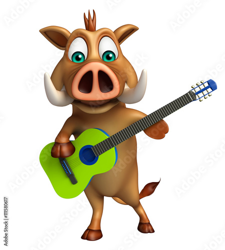 cute Boar cartoon character  with guitar
