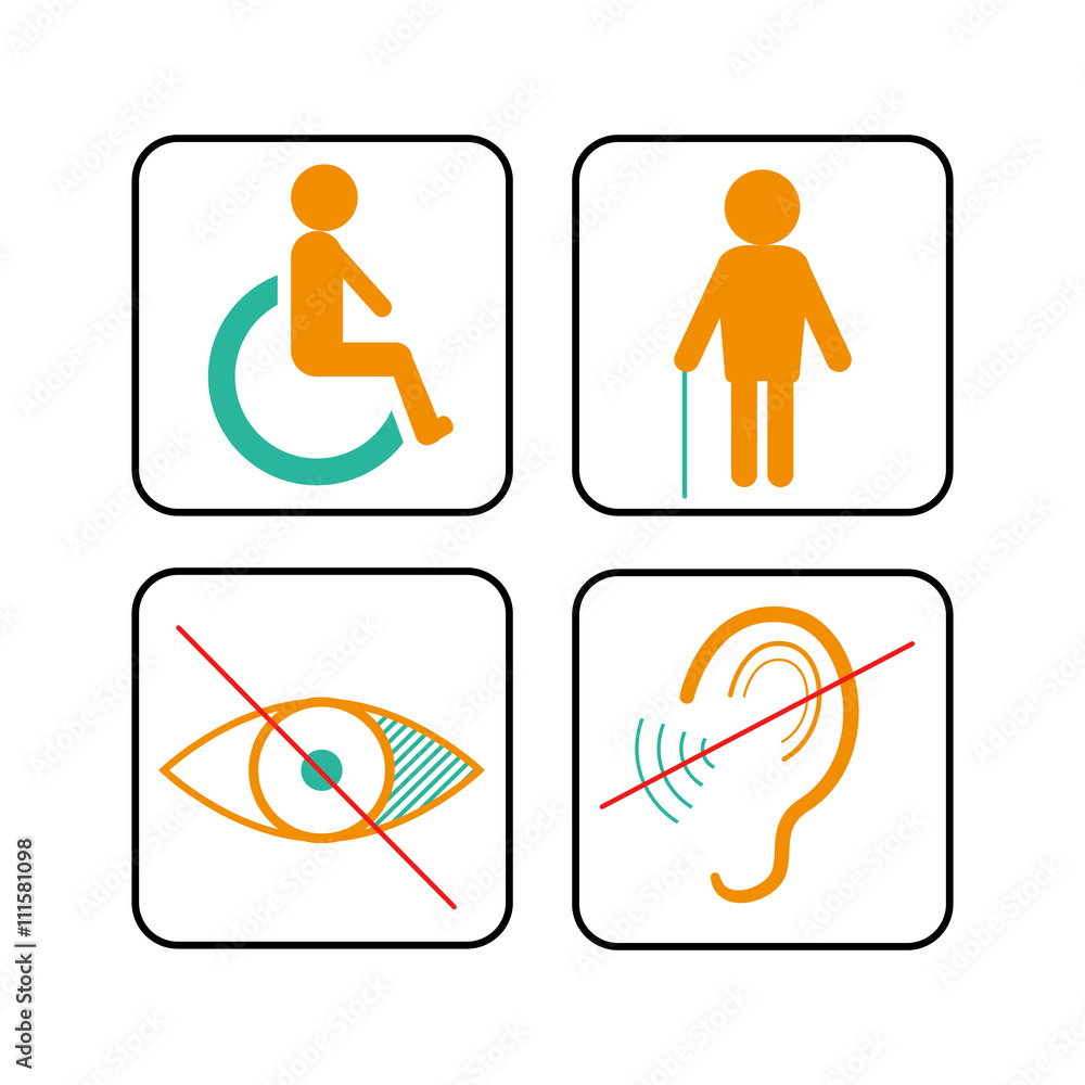 Fototapeta premium Disabled signs: deaf, blind, and wheelchair