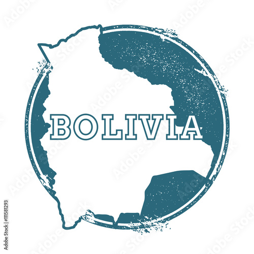 Grunge rubber stamp with name and map of Bolivia, vector illustration. Can be used as insignia, logotype, label, sticker or badge of the country.