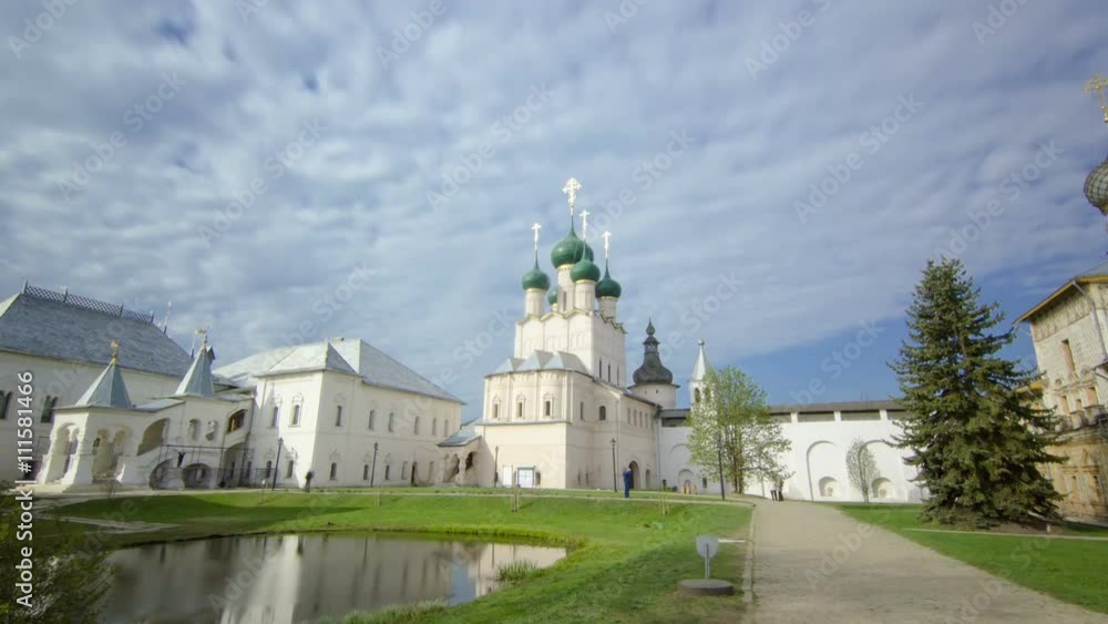 The Church of Resurrection and other churches in Rostov Kremlin timelapse hyperlapse. The Church of Resurrection and other churches in Rostov Kremlin timelapse hyperlapse.