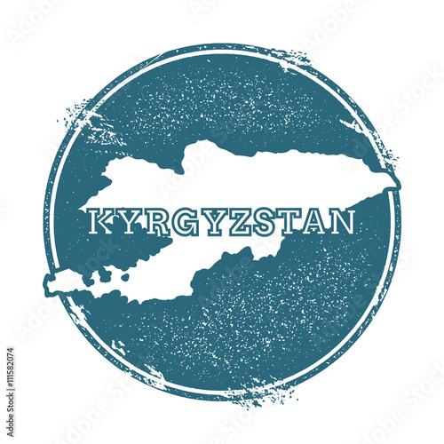 Grunge rubber stamp with name and map of Kyrgyzstan, vector illustration. Can be used as insignia, logotype, label, sticker or badge of the country.