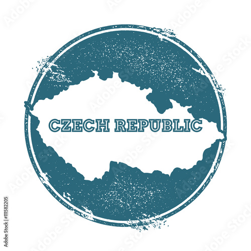 Grunge rubber stamp with name and map of Czech Republic, vector illustration. Can be used as insignia, logotype, label, sticker or badge of the country.