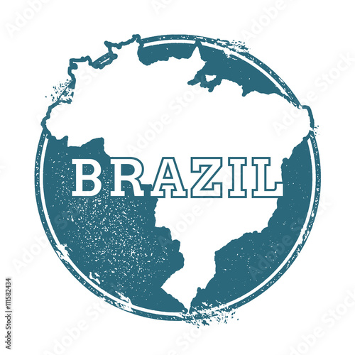 Grunge rubber stamp with name and map of Brazil, vector illustration. Can be used as insignia, logotype, label, sticker or badge of the country.