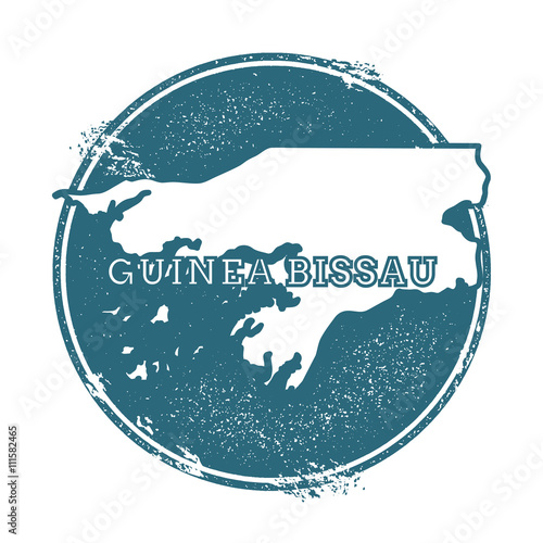Grunge rubber stamp with name and map of Guinea-Bissau, vector illustration. Can be used as insignia, logotype, label, sticker or badge of the country.
