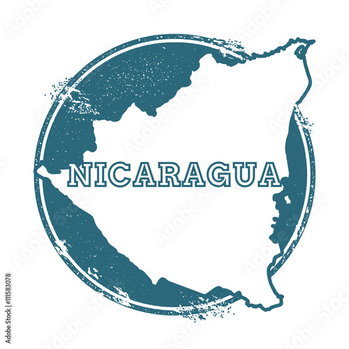 Grunge rubber stamp with name and map of Nicaragua, vector illustration. Can be used as insignia, logotype, label, sticker or badge of the country.