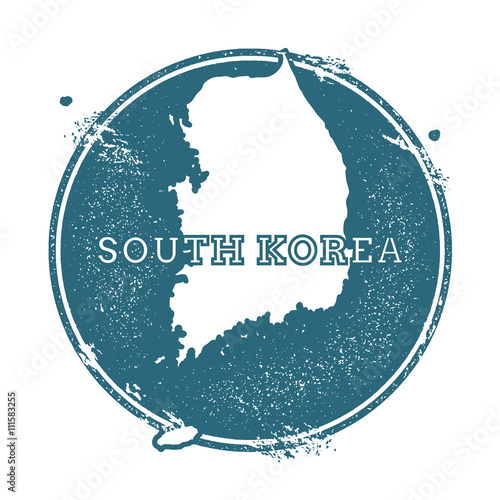 Grunge rubber stamp with name and map of Korea, Republic of, vector illustration. Can be used as insignia, logotype, label, sticker or badge of the country.