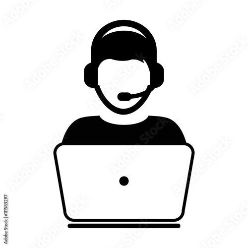 Service Icon Vector User Person With Laptop and Headphone in Glyph Pictogram illustration