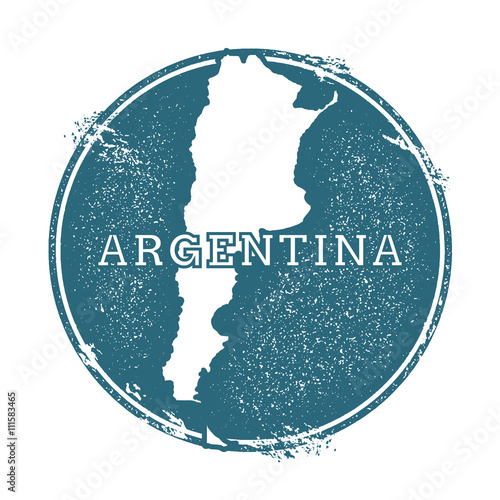 Grunge rubber stamp with name and map of Argentina, vector illustration. Can be used as insignia, logotype, label, sticker or badge of the country.