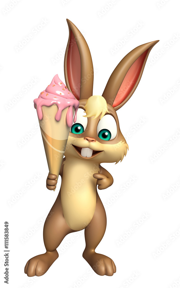 cute Bunny cartoon character with ice cream