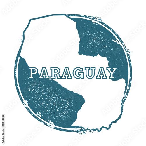 Grunge rubber stamp with name and map of Paraguay, vector illustration. Can be used as insignia, logotype, label, sticker or badge of the country.