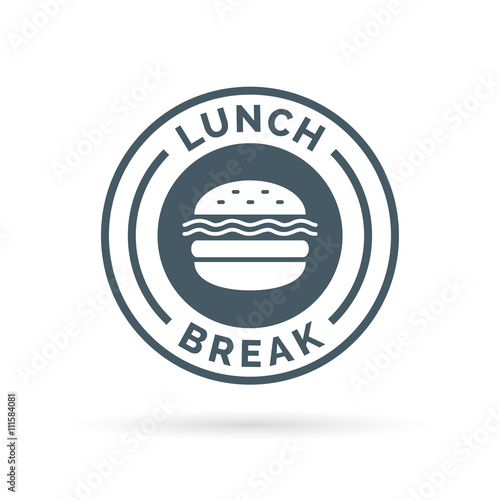 Fastfood lunch break badge sign with a cheeseburger meal icon silhouette. Vector illustration.