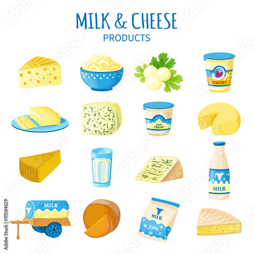 Milk And Cheese Icons Set