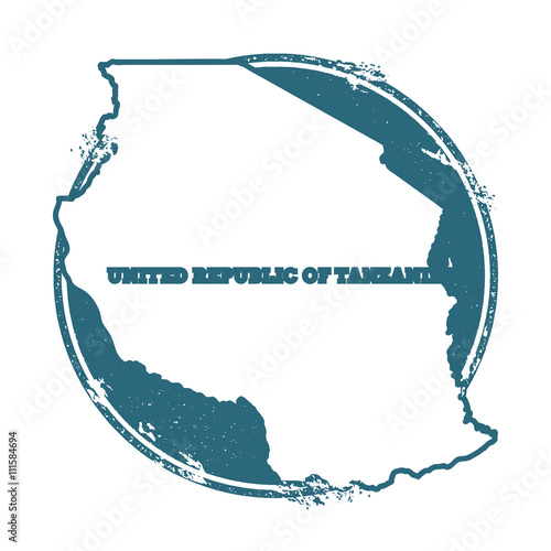 Grunge rubber stamp with name and map of Tanzania, United Republic of, vector illustration. Can be used as insignia, logotype, label, sticker or badge of the country.
