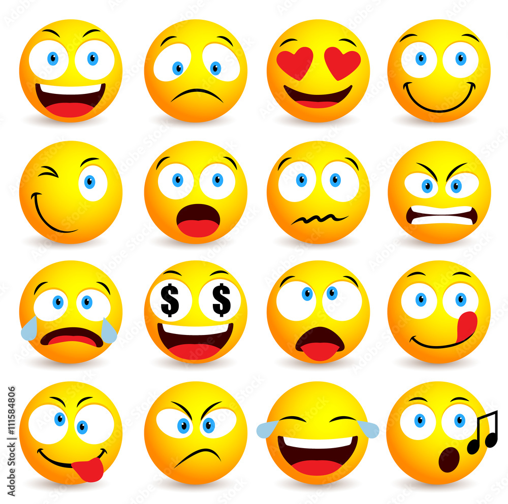 Smiley face and emoticon simple set with facial expressions isolated in white background. Vector illustration
Smiley face and emoticon simple set with facial expressions isolated in white background. Vector illustration