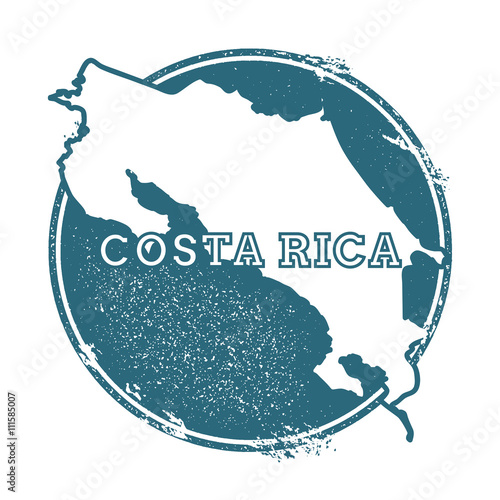 Grunge rubber stamp with name and map of Costa Rica, vector illustration. Can be used as insignia, logotype, label, sticker or badge of the country.
