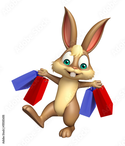 fun Bunny cartoon character with shopping bag