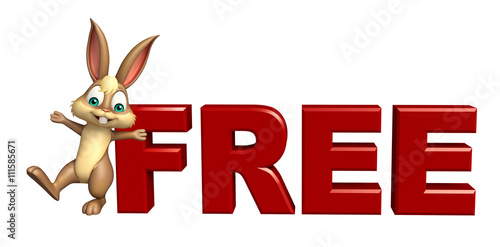 fun Bunny cartoon character with free sign © visible3dscience