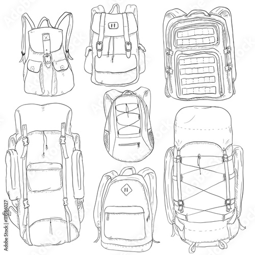 Vector Set of Sketch Doodle Backpacks