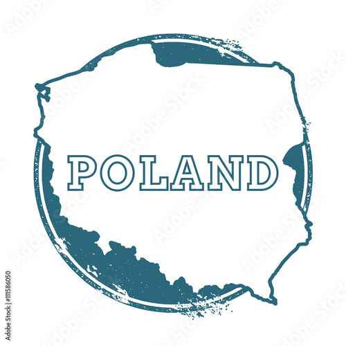Grunge rubber stamp with name and map of Poland, vector illustration. Can be used as insignia, logotype, label, sticker or badge of the country.