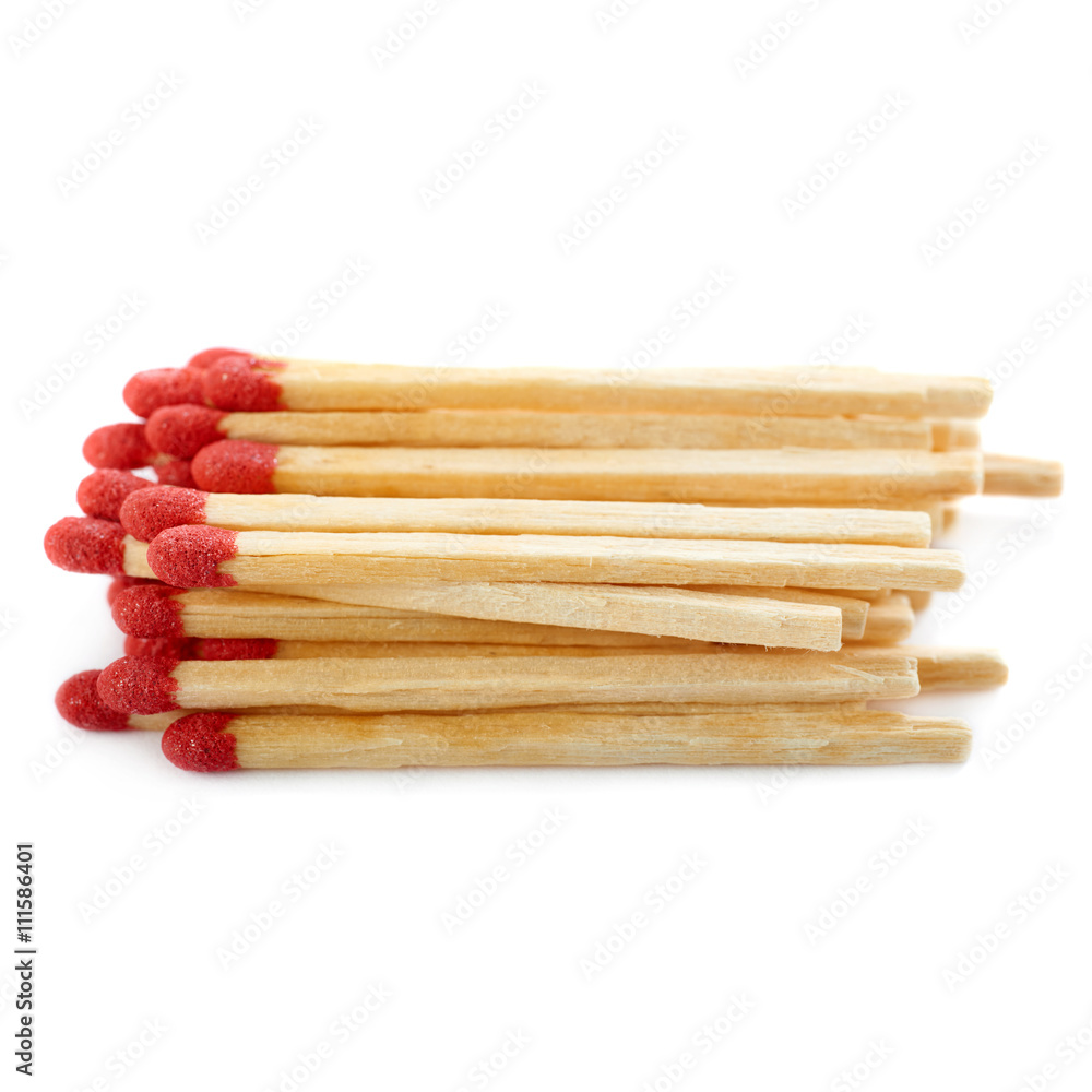 Pile of Wooden matches isolated over the white background