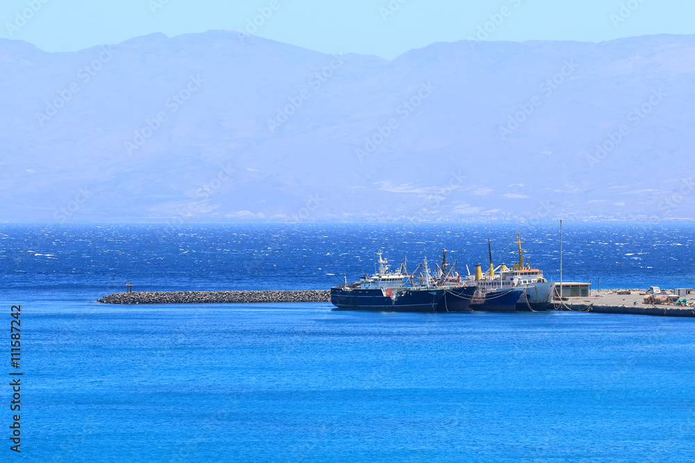 Ships docked in the port of the ocean