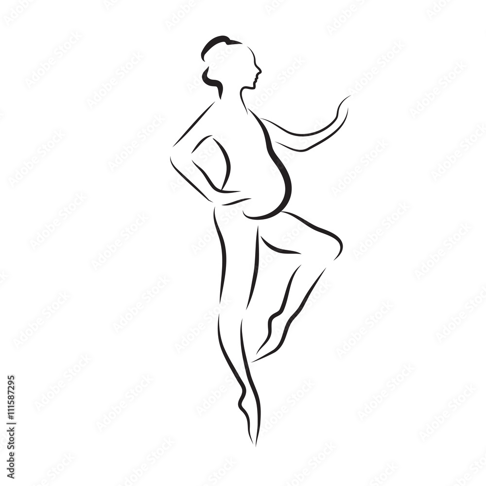 pregnant woman silhouette, sketch, isolated vector symbol pregnant woman silhouette, sketch, isolated vector symbol