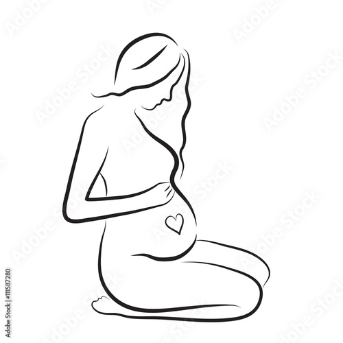 pregnant woman silhouette, sketch,  isolated vector symbol