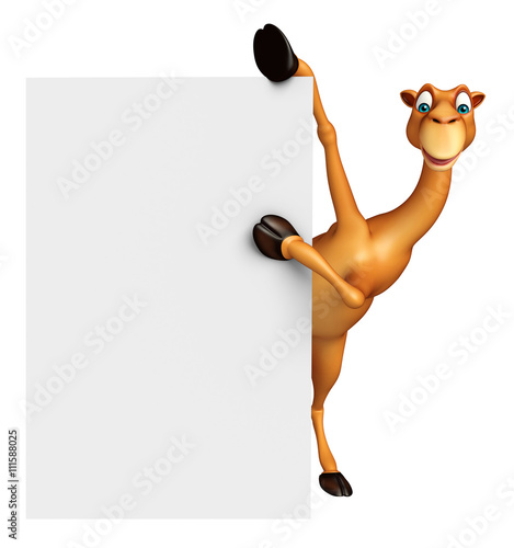 cute Camel cartoon character with white board