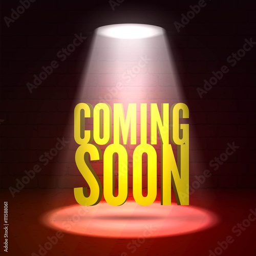 Coming soon. Text in Spotlight shine effects on a dark background