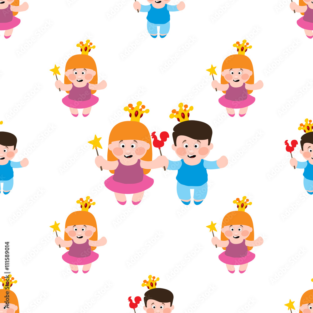 Little boy and girl seamless pattern, princess and prince, toddler and baby. Little boy and girl seamless pattern, princess and prince, toddler and baby.