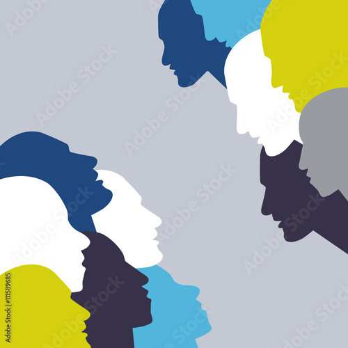 Talking concept. People profile head in discussion.