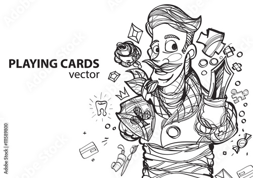 Jack of clubs playing card suit. Outline drawing.