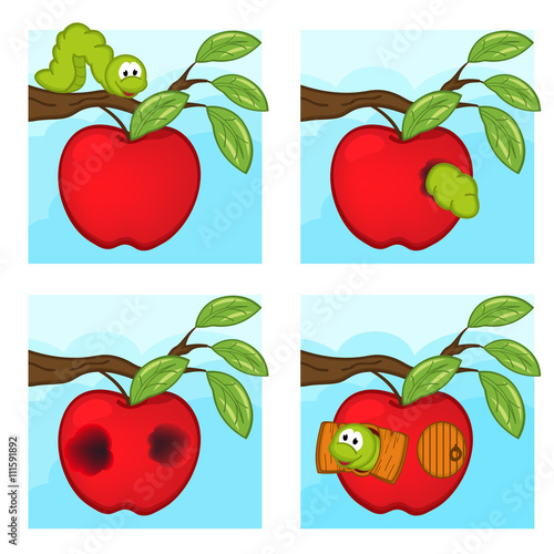 worm and apple - vector illustration, eps