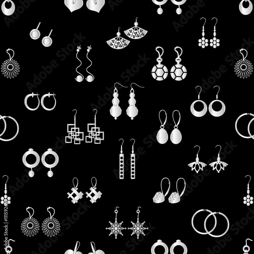 various silver ladies earrings types seamless pattern eps10