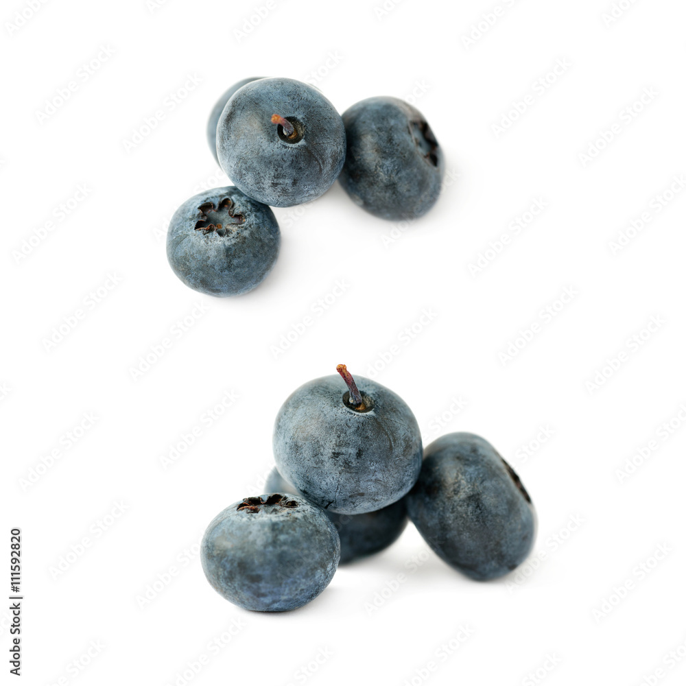 Set of Pile of Bilberry or blueberry over isolated white background Set of Pile of Bilberry or blueberry over isolated white background