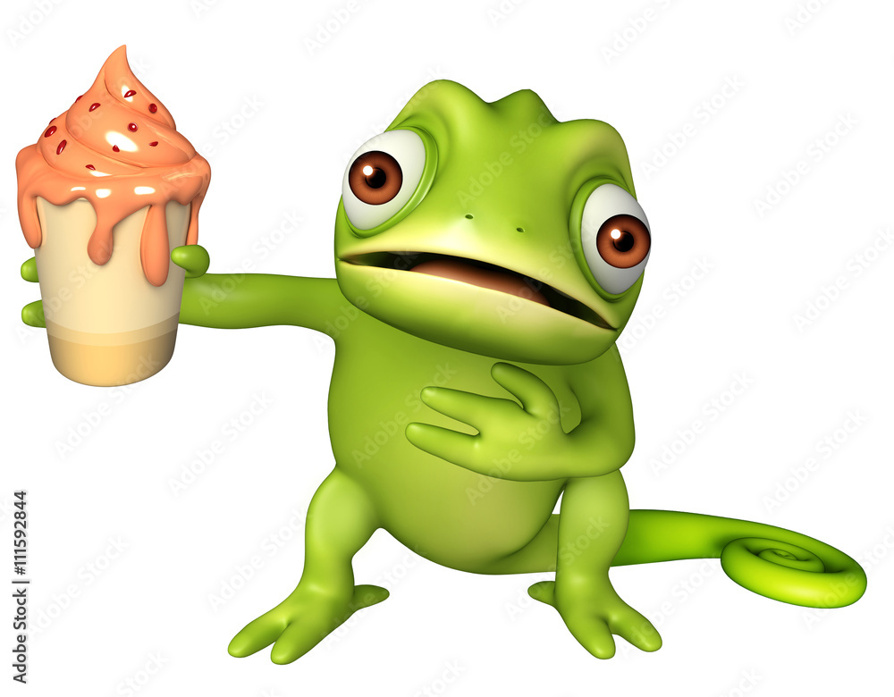 Fototapeta premium cute Chameleon cartoon character with ice cream