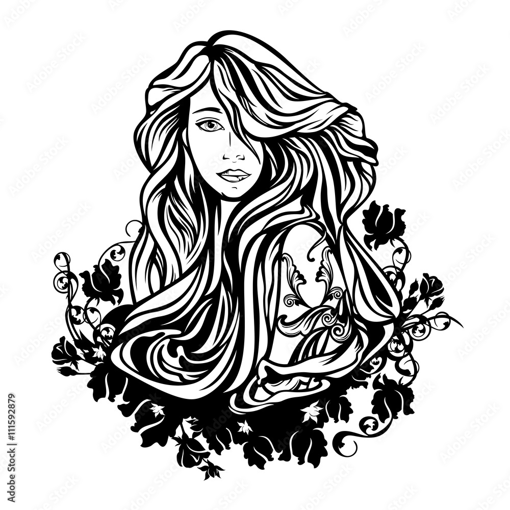 Fototapeta premium beautiful woman among rose flowers