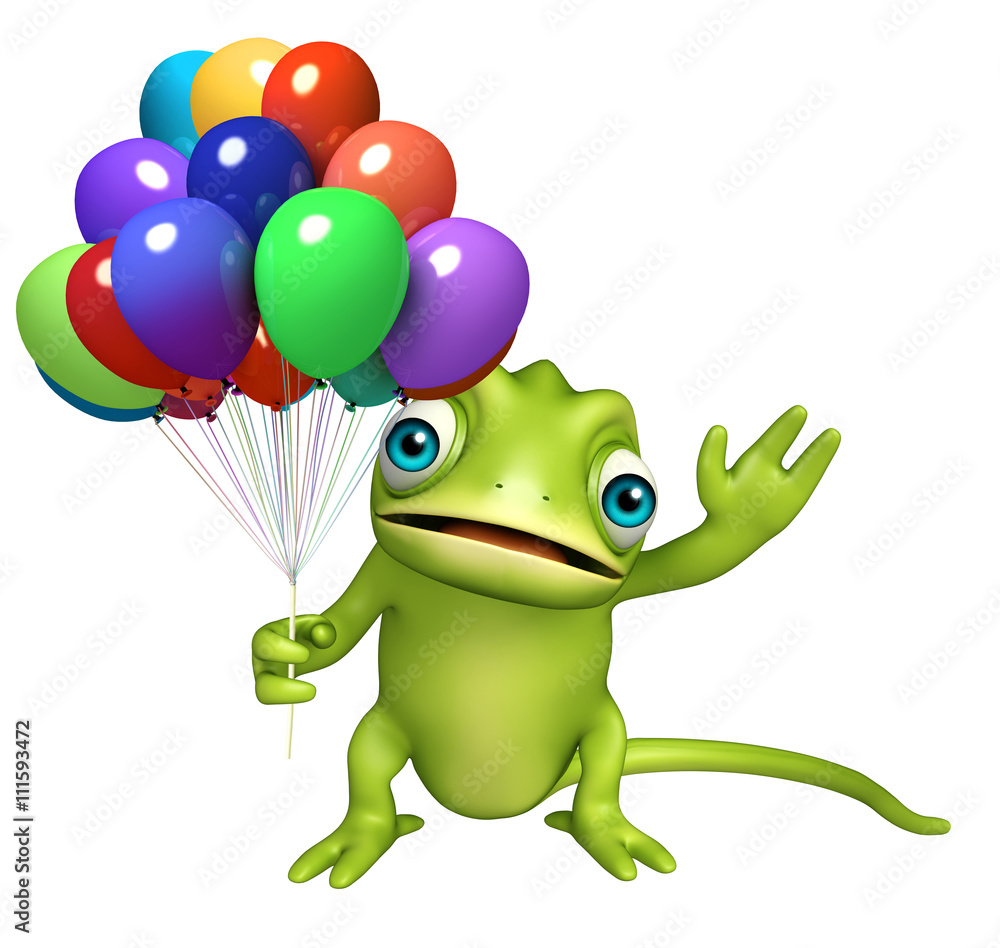 Fototapeta premium fun Chameleon cartoon character with ballons