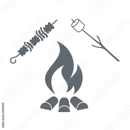 Barbecue marshmellow and kebab  icon on a white background