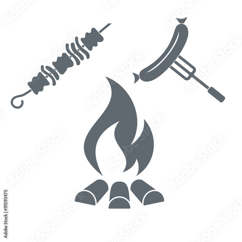 Barbecue kebab and sausage  icon on a white background