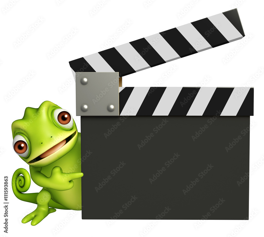 Naklejka premium cute Chameleon cartoon character with clapper board