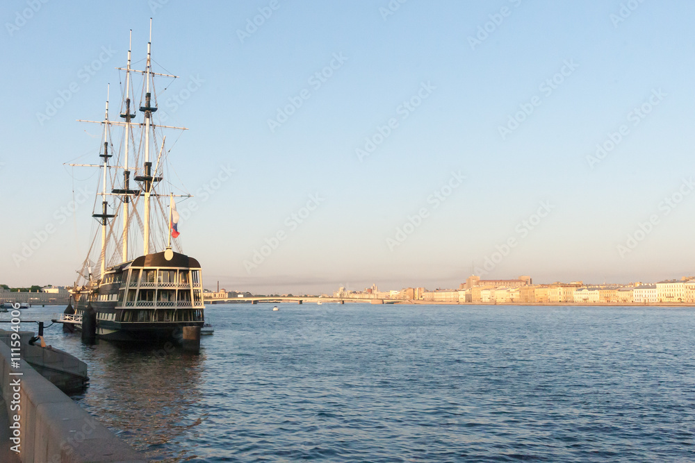view of the embankment the city Sankt-Peterburg in summer day view of the embankment the city Sankt-Peterburg in summer day