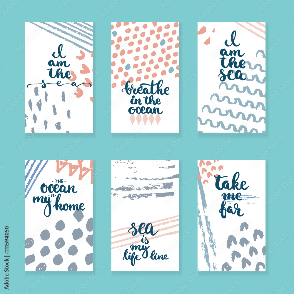 Hand drawn typography lettering phrases set about sea, ocean and summer time.