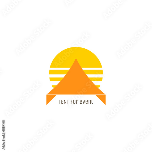 Event tent logo concept. Tent or awning with sunset behind for party event company.