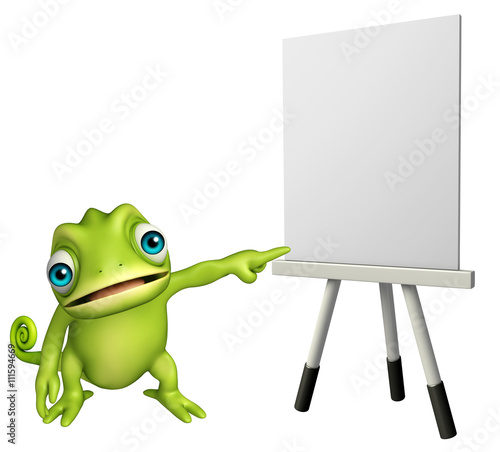 Chameleon cartoon character with white board © visible3dscience