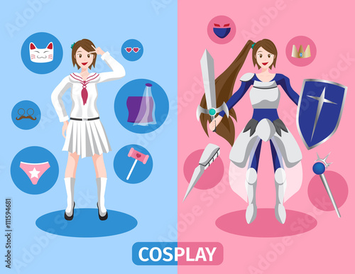 Japan anime cosplay vector , 2 cosplay set