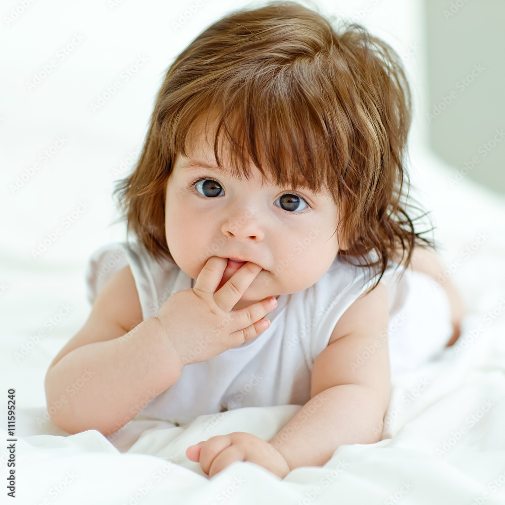 Happy baby on the bed Happy baby on the bed