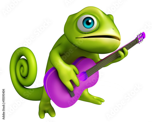 fun Chameleon cartoon character with guitar